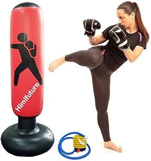 160cm Punch Bag, Inflatable Free-Standing Fitness Target Stand Tower Bag, Free Standing Tumbler Column Sandbag with a Free Foot Air Pump, Wine Red