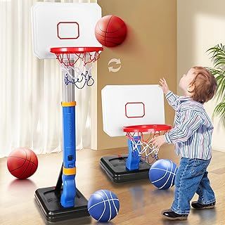 Basketball Hoop for Kids, Adjustable Kids Basketball Hoop and Stand, Basketball Hoop Outdoor & Indoor, Mini Basketball Hoop for Kids & Toddler, Garden Toys for Boys Girls 3 4 5 6 7 8 Years
