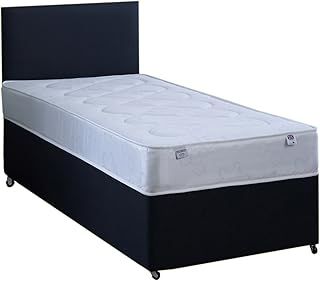 3FT Single Black Faux leather Divan Bed Set Including Deep Quilt Mattress And Headboard