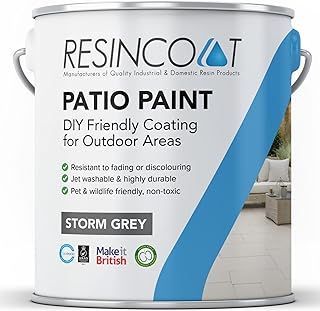 Resincoat Outdoor Patio Paint, UV & Weather Resistant, Easy to Apply Matte Finish Concrete Paint for Slabs & Flags, Storm Grey, 5KG