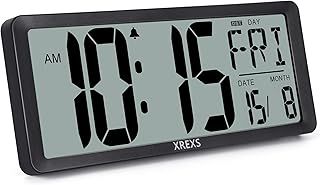 XREXS Large Digital Wall Clock, 14 Inch Large LCD Display Wall Digital Clock with Time/Calendar/Temperature Display, for Bedroom Home Decor (Batteries Included)