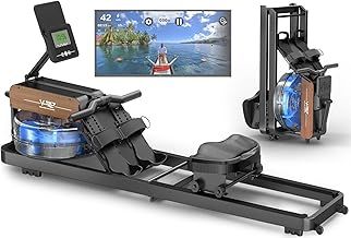 VOWVIT Rowing Machine for Home Gym, Rower Machines with 6-level Water Resistance, LCD Monitor,Support Bluetooth & Kompatible with Apps