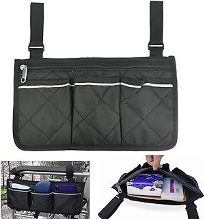 Wheelchair Bag with Pockets Mobility Aid Wheelchair Accessories Bag Wheelchair Side Storage Bag Universal Waterproof Armrest Side Bag Armrest Side Organizer for Mobility Scooter Walking Frame