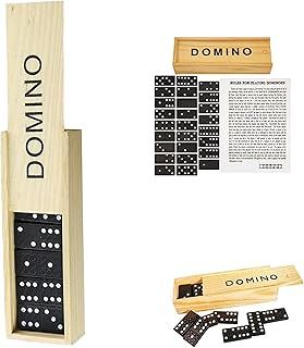 28pc Double Six Classic Retro Domino Game, Traditional Set in Wooden Case, Educational Travel Sized Toy (Dominoes in Wood Box)