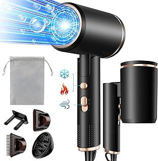 Hair Dryer,2400W Foldable Ionic Blow Dryer, Professional Travel Hair Dryer with Hot/Cold Button, 3 Heats, 3 Speeds, AC Motor Salon Hairdryer with Diffuser and Storage Bag for Women Men