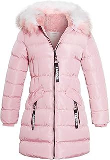SS7 Girls' Parka Coat - Faux Fur, Fleece Lined, Zipper, Elasticated Ribbed Cuffs, 2 Zip Pockets, T-Back, Standard Length inches - Pink (3, 4, 7, 8, 9, 10, 11, 12, 13)