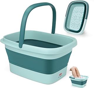 DEANIC Foot Spa, Foot Bath with Massager, Collapsible Pedicure Bowl with Carry Handle, Footspa for Women and Men, Foot Soak Bowl (Blue)