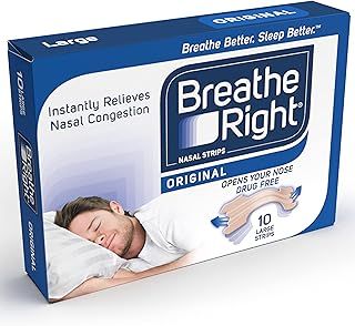 Breathe Right Nasal Strips Original Large 10s, Instantly Relieves Nasal Congestion, Helps Reduce Snoring, Drug-free, Snoring Aid for Men and Women, 10 Count (Pack of 1)