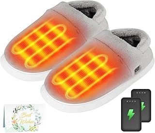Heated Slippers - Foot Warmer for Men & Women, Electric Heating Slippers with 2 Pcs 4000mAh Battery, 3 Heating Levels