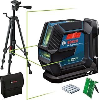 Bosch Professional Laser Level GLL 2-15 G (green laser, interior, LB 10 mount, tripod BT 150, visible working range: up to 15m, 4x AA battery, in cardboard box)
