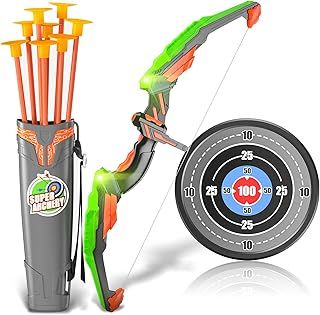 Doloowee Bow and Arrow for Kids Toys with LED Lights - Archery Set with 8 Suction Cups Arrows 1 Target 1Quiver, Indoor Outdoor Garden Games Toys for 3 4 5 6 7 8-12 Years Old Boys Girls (Green)