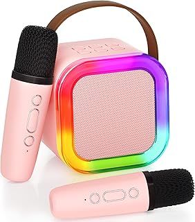 Ankuka Karaoke Machine for Kids Adults, Mini Portable Bluetooth Speaker with 2 Wireless Microphone, Kids Toys Birthday Gifts for Girls Ages 4, 5, 6, 7, 8, 9, 10, 12 +Year Old Family Home Party(Pink)