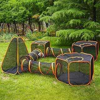 Outdoor Cat Playpen,Foldable Cat Enclosure,Outdoor Enclosure for Cats Portable Pop-Up Mesh Tent-Pet Tent with Three Tunnels Channels Portable Outdoor Animal Enclosure for Dogs (7 in 1)