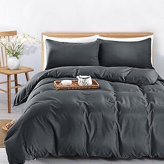 MOONLIGHT20015 Double Duvet Cover Charcoal Solid Soft Pre-Washed Double Bedding Duvet Cover Set with 2 Matching Pillowcases