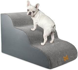 Nepfaivy Dog Steps Stairs for Bed - Non-Slip Pet Stairs for Small Dogs and Cats, 3-Steps Dog Ramp for Sofa with High Density Foam and Removable Cover, 60x40x40cm