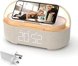 COLSUR Radio Alarm Clock Bluetooth Speaker, 15W Wireless Charger Alarm Clocks Bedside, Night Light, Loud Volume for Heavy Sleepers, Snooze, Dimmable LED Display, 2500mAh Battery