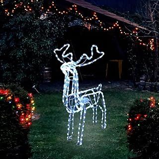 Garden Mile Motorised Moving Grazing Reindeer Silhouette Rope Light - Pre-Lit Waterproof White LED Lights - Festive Lighting Indoor or Outdoor Christmas Decorations for Garden, Home Decor