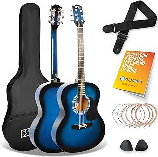 3rd Avenue Full Size 4/4 Acoustic Guitar Steel String Pack Bundle for Beginners - 6 Months FREE Lessons, Bag, Picks and Spare Strings - Blue