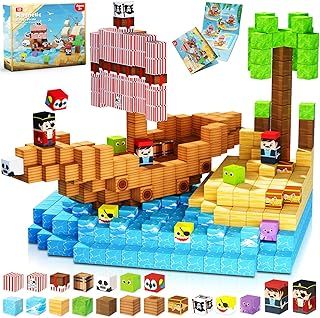 Goody King Magnetic Blocks - 100PCS Build Pirate-Ship World Set - Magnetic Building Cube Stacking, STEM Montessori Sensory Toys for Kids Boys Girls Ages 3 4 5 6 7 8 9 10 Easter Birthday Gifts