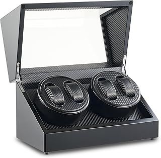 Automatic Watch Winder Box | Dust-Proof Wooden Storage Box and Display Case| Retro Self-Winding Mechanical Watch Box with Durable Quiet Motor, 4 Winders, Black