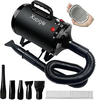 2800W Dog Hair Dryer - Adjustable Speed & Temperature Dog & Cat Dryer, Quiet Blower with Cool & Hot Air, Lightweight & Portable, Ideal for Home and Professional Grooming (Metal-Black)