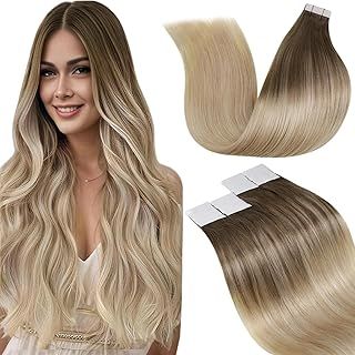 LaaVoo Tape in Hair Extensions Human Hair Tape in Extensions Real Human Hair Balayage Brown to Ash Blonde Remy Straight Invisible Tapes Hair Extensions Double Sided Tabs 20pcs 30g 12 Inch #8/18/60