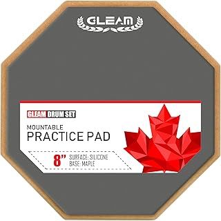 GLEAM Drum Practice Pad - 8 inch Silicone Surface High Density Compressed Wood Foam Backside (Double-sided)
