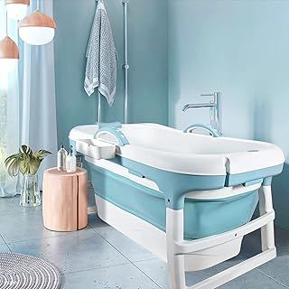 Folding Bathtub for Adults, Outdoor ice Bath, The Most Comfortable Choice for Family Bath, 106 x 61 x 53 cm, Blue. (106 Blue)