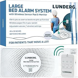 Lunderg Large Bed Alarm for Elderly Adults - Wireless Sensor Pad (20” x 30”) & Pager - Safety Bed Alarms and Fall Prevention for Elderly and Dementia Patients - For Patients that move a lot