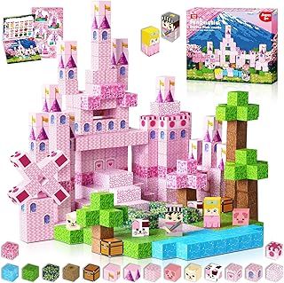 Annexfun Magnetic Building Blocks-100PCS Magnetic Blocks, Building Castle Princess Castle Garden STEM Cubes Construction Toys Toddler Toys, for Kids Ages 3+, Birthday Valentine's Day Gifts for Girls