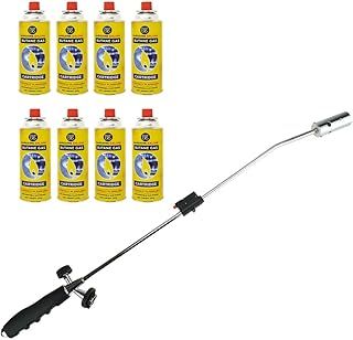 Weed Burner + 8 Butane Gas Canisters - Killer Wand Blowtorch Garden Outdoor Weeds Grass Moss Fungus Auto Ignition Adjustable Flame Flame Thrower | 8 Gas Refills - Weedkiller
