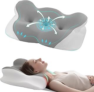 FUNCCUBE Cervical Neck Pillow - Memory Foam Pillows for Pain Relief Sleeping with Cooling Pillowcase, Ergonomic Contour Odorless Bed Pillow for Back Side Shoulder Stomach Sleeper, Queen Gray