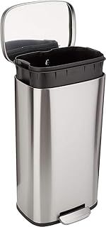 Amazon Basics Rectangular Kitchen Bin With Steel Bar Pedal, Soft-Closing Mechanism For Home and Office Use, 30 litre/7.9 gallon, Satin Nickel Finish