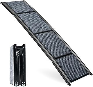 Dog Ramp for Car, 160 cm Folding Pet Ramp for Large Dogs up to 90 kg with Non-Slip Rug Surface, Portable Dog Pet Stairs for Car SUV Truck Bed Sofa, Indoor and Outdoor Use