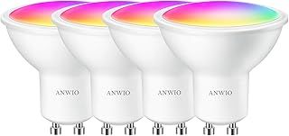 ANWIO GU10 WiFi Smart Bulb, Dimmable Colour Changing Alexa Light Bulbs GU10,5W Smart GU10 Bulb,350Lm,Combining with Alexa,Echo,Google Assistant,Smart Life GU10,No Hub Required(4 PCS)