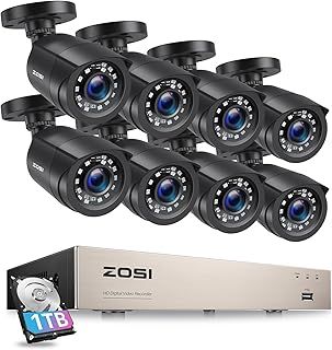 ZOSI 8CH CCTV Camera System with AI Human Vehicle Detection, 5MP Lite DVR and 8x 1080p 1920TVL Security Cameras Outdoor Indoor, Email Alert, Smart Playback, 80ft IR-Night Vision, 1TB Hard Drive
