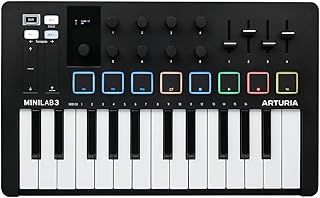Arturia - MiniLab 3 - Universal MIDI Controller for Music Production, with All-in-One Software Package - 25 Keys, 8 Multi-Color Pads - Black