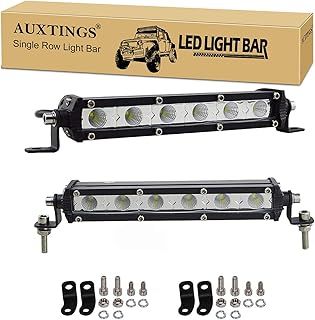 AUXTINGS 2 Pieces 7 inch 30W Ultra Slim Single Row LED Light Bar Flood Beam with Mounting Bracket For Off road Ranger ATV UTV SUV