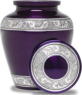 Eternal Harmony Cremation Urn for Human Funeral Ashes with Elegant Finishes to Honor and Remember Your Loved One (Carefully Handcrafted) Purple Silver