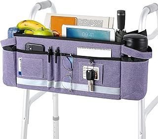 HOOMTREE Walker Basket Walker Bag with Cup Holder,Walking Frame Bag for Walkers for Seniors with Pockets,Walker Pouch Walker Accessories for Folding Walker,Rollator Walkers (Purple)