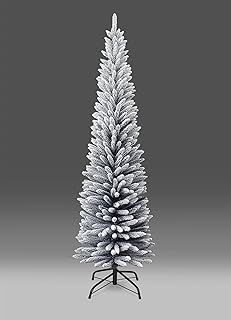 SHATCHI 4Ft-8Ft Artificial Slim Christmas Pencil Tree Holiday Home Decorations with Pointed Tips and Metal Stand, Snow Flock, 180 cm