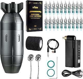 STIGMA Tattoo Pen Machine Kit, Wireless Rotary Complete Tattoo Set with 20Pcs Cartridges Needles and Wireless Power Supply, Tattoo Kit for Beginners and Tattoo Artists EM146KITP199-7, Gray+Blue Kit