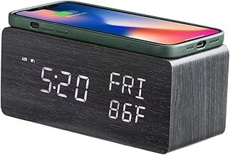 HZDHCLH Bedside Wireless Charging Alarm Clock Dimmable LED Display,Snooze Digital Clock with Temperature Display,USB Charging,Compatible with iPhone, Samsung, Android (black)