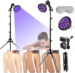 DFANCE 54W Lamp for Body and Face, 18pcs LED Sun Lamps for Ta-n-ning, with Eye Mask & Adjustable Stand (38.5"-78.7"), 395nm Purple Light Floor Lamp Eye Protection Self Ta-n-ning Machine
