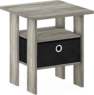 Furinno Andrey Side Table, Nightstand with Bin Drawer, French Oak/Black