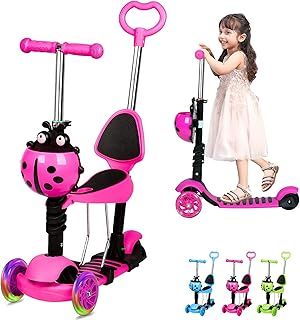 3 Wheel Kids Toddler Scooter for Age 3-8, Kick Scooter with LED Flashing Light Up Wheels, Removable Seat & Adjustable Handlebar, Lightweight Scooters for Toddlers Children Boys and Girls