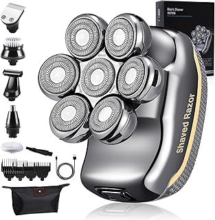 Head Shaver for Bald Men: Electric Wet&Dry Waterproof Cordless Electric Razor, 6-in-1 Rotary Shaver Grooming Kit with Nose Beard Trimmer Hair Clipper