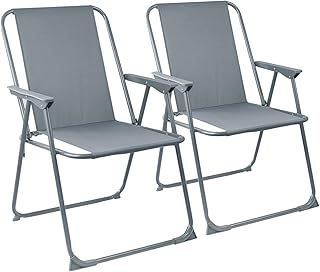 Harbour Housewares Folding Beach Deck Chairs - Grey - Pack of 2 - Metal Outdoor Patio Seat Lightweight Portable Deck Chair for Picnic, Garden, Camping, Fishing