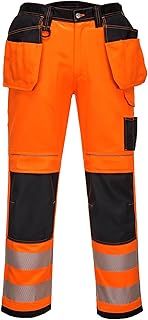 Portwest T501 Mens PW3 Hi Vis Work Trousers - Holster Pocket Workwear Safety Construction Trousers Orange/Black, 36