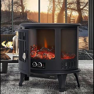 INMOZATA Electric Fire Stove Heater with Realistic LED Log Fire Flame Effect, Adjustable Thermostat, Flame Dimmer, Overheat Protection, 1800W